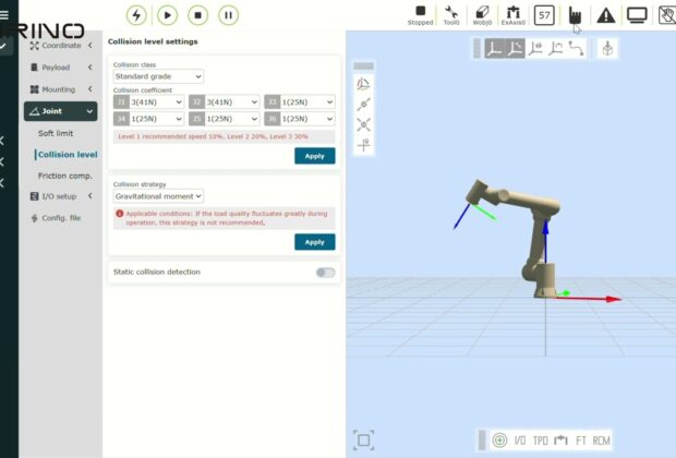 Настройка уровня столкновения робота FR